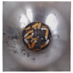 Cigarette Butts in Silver Smokers Ashtray, Funny Cloth Napkin