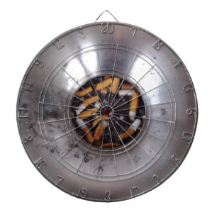 Cigarette Butts in Silver Smokers Ashtray, Funny Dart Board