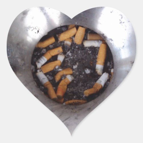 Cigarette Butts in Silver Smokers Ashtray Funny Heart Sticker