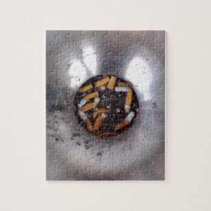 Cigarette Butts in Silver Smokers Ashtray, Funny Jigsaw Puzzle