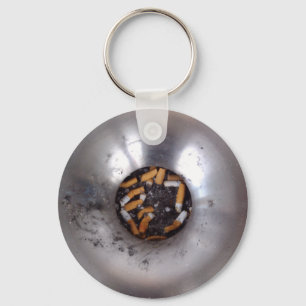 Cigarette Butts in Silver Smokers Ashtray, Funny Keychain