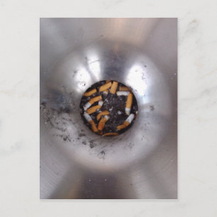 Cigarette Butts in Silver Smokers Ashtray, Funny Postcard