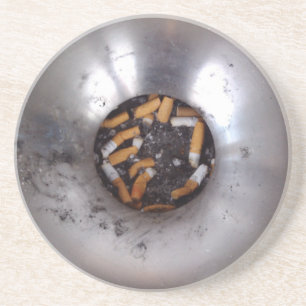 Cigarette Butts in Silver Smokers Ashtray, Funny Sandstone Coaster