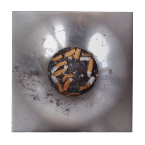 Cigarette Butts in Silver Smokers Ashtray Funny Tile
