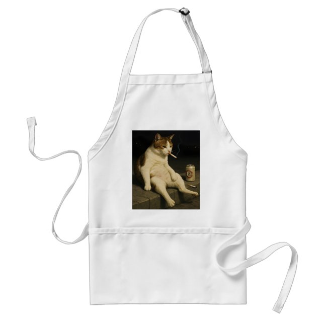Cigarette Kitten Funny Smoking Cat Gen Z Meme Adult Apron (Front)