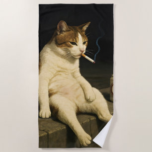 Cigarette Kitten Funny Smoking Cat Gen Z Meme Beach Towel