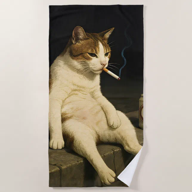 kitten smoking cigarette Cigarette Kitten Funny Smoking Cat Gen Z Meme Beach Towel