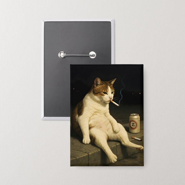 Cigarette Kitten Funny Smoking Cat Gen Z Meme Button (Front/Back)