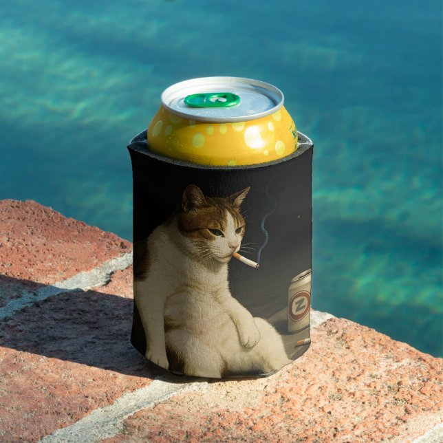 Cigarette Kitten Funny Smoking Cat Gen Z Meme Can Cooler (In Situ Pool)