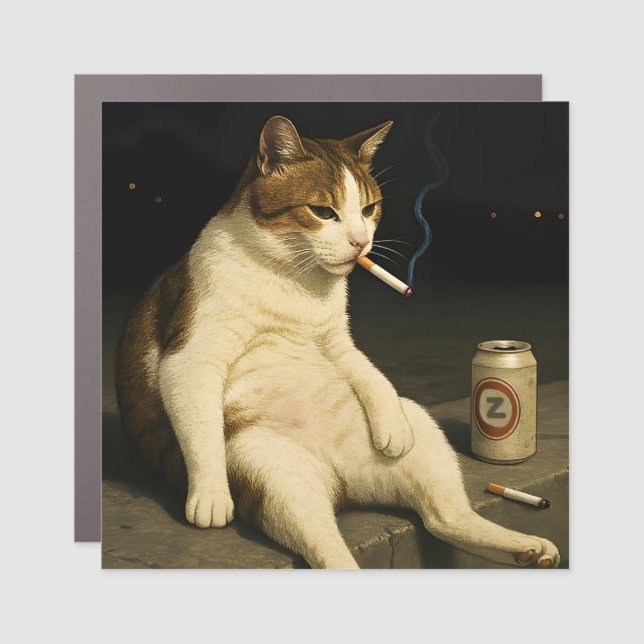 Cigarette Kitten Funny Smoking Cat Gen Z Meme Car Magnet (Front)