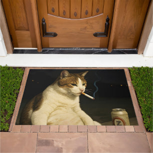 Cigarette Kitten Funny Smoking Cat Gen Z Meme Doormat