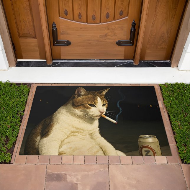 Cigarette Kitten Funny Smoking Cat Gen Z Meme Doormat (Outdoor)