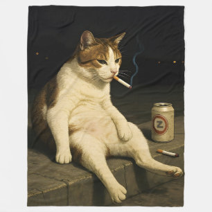Cigarette Kitten Funny Smoking Cat Gen Z Meme Fleece Blanket