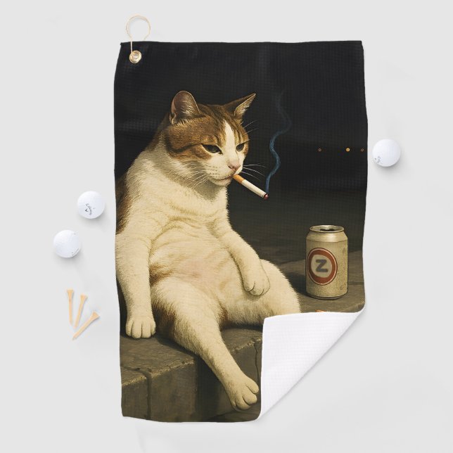 Cigarette Kitten Funny Smoking Cat Gen Z Meme Golf Towel (InSitu)