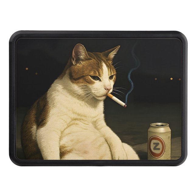 Cigarette Kitten Funny Smoking Cat Gen Z Meme Hitch Cover (Front)