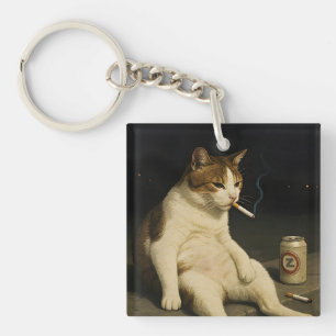 Cigarette Kitten Funny Smoking Cat Gen Z Meme Keychain