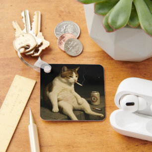Cigarette Kitten Funny Smoking Cat Gen Z Meme Keychain
