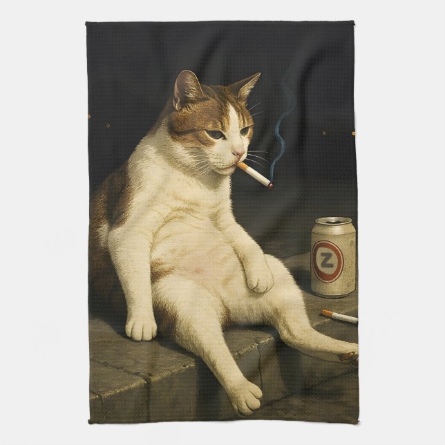 Cigarette Kitten Funny Smoking Cat Gen Z Meme Kitchen Towel (Vertical)