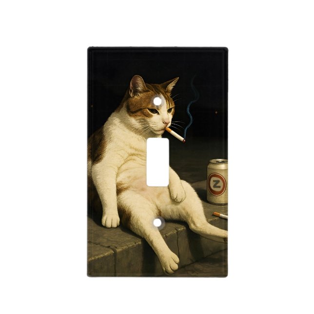 Cigarette Kitten Funny Smoking Cat Gen Z Meme Light Switch Cover (Front)