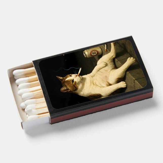 Cigarette Kitten Funny Smoking Cat Gen Z Meme Matchboxes (Front Open)