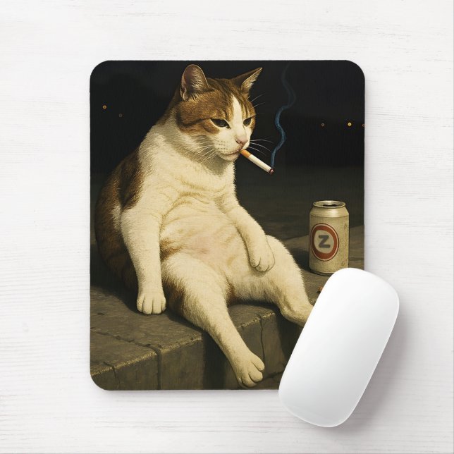 Cigarette Kitten Funny Smoking Cat Gen Z Meme Mouse Pad (With Mouse)
