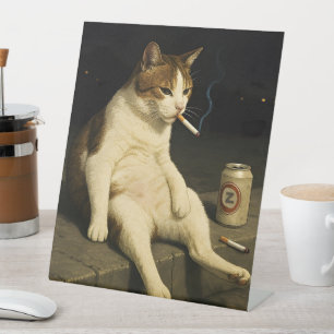 Cigarette Kitten Funny Smoking Cat Gen Z Meme Pedestal Sign