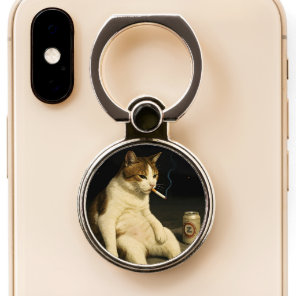 Cigarette Kitten Funny Smoking Cat Gen Z Meme Phone Ring Stand