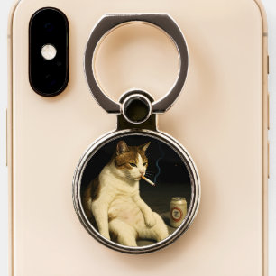 Cigarette Kitten Funny Smoking Cat Gen Z Meme Phone Ring Stand