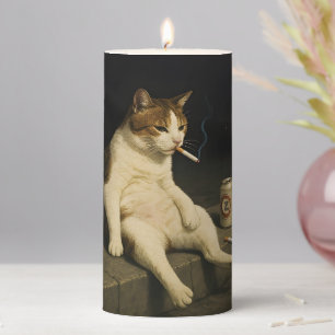 Cigarette Kitten Funny Smoking Cat Gen Z Meme Pillar Candle