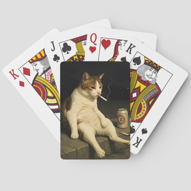 Cigarette Kitten Funny Smoking Cat Gen Z Meme Poker Cards (Back)