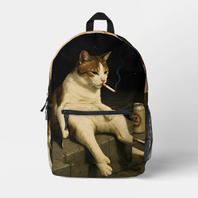 Cigarette Kitten Funny Smoking Cat Gen Z Meme Printed Backpack (Front)