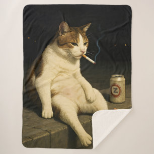 Cigarette Kitten Funny Smoking Cat Gen Z Meme Sherpa Blanket
