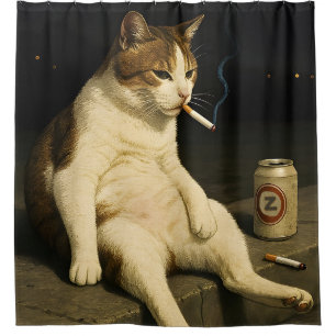 Cigarette Kitten Funny Smoking Cat Gen Z Meme Shower Curtain