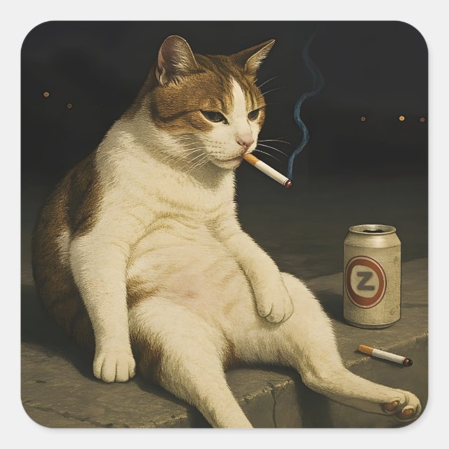 Cigarette Kitten Funny Smoking Cat Gen Z Meme Square Sticker (Front)