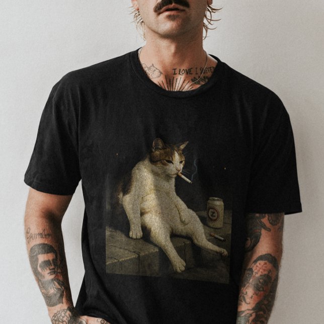 Cigarette Kitten Funny Smoking Cat Gen Z Meme T-Shirt (Creator Uploaded)