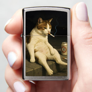 Cigarette Kitten Funny Smoking Cat Gen Z Meme Zippo Lighter