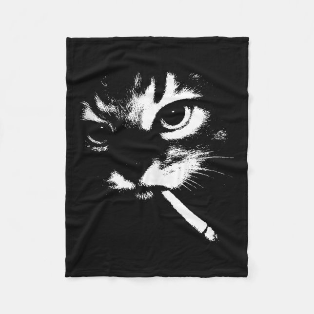 Cigarette Kitten Funny Smoking Cat Meme Gangster C Fleece Blanket (Front)