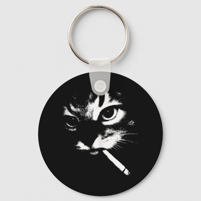 Cigarette Kitten Funny Smoking Cat Meme Gangster C Keychain (Front)
