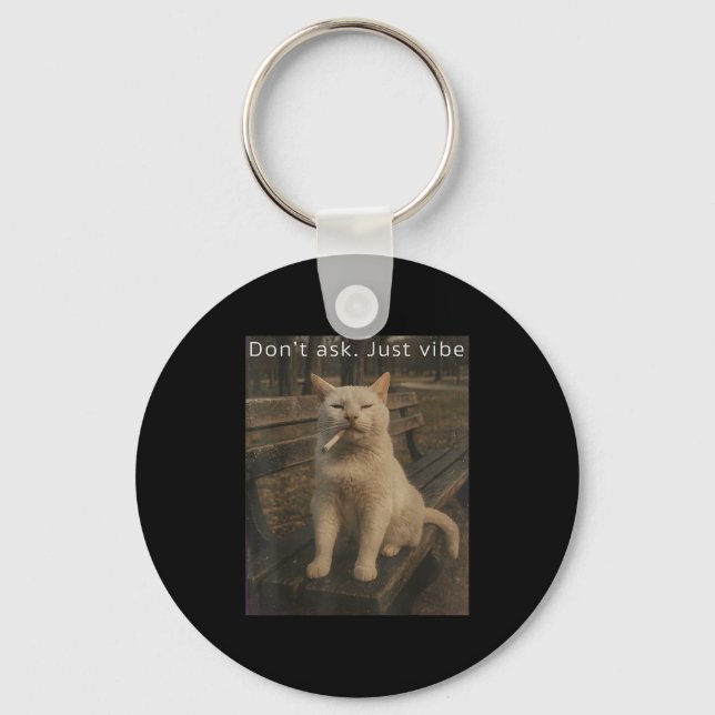 Cigarette Kitten Funny Smoking Cat Meme Stud Brain Keychain (Front)