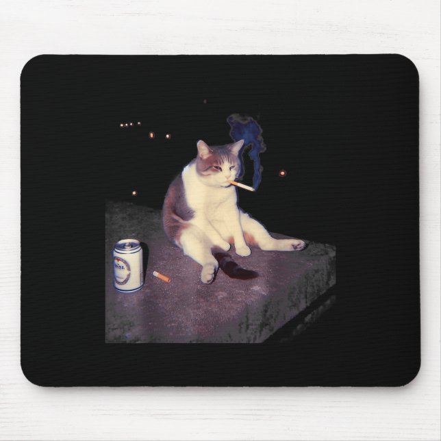 Cigarette Kitten Funny Smoking Cat Meme Stud Brain Mouse Pad (Front)