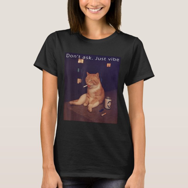 Cigarette Kitten Funny Smoking Cat Meme Stud Brain T-Shirt (Front)