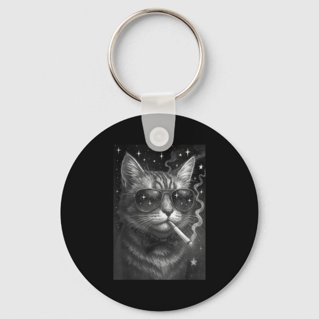 Cigarette Kitten Funny Smoking Cat Meme Stupid Bra Keychain (Front)