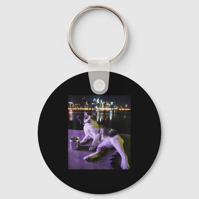 Cigarette Kitten Funny Smoking Cat Meme Stupid Bra Keychain (Front)