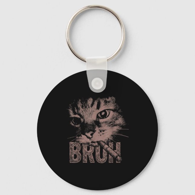 Cigarette kitten funny smoking cat meme stupid keychain (Front)