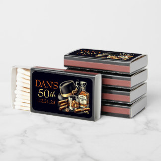 Cigars and Bourbon Birthday Matchboxes