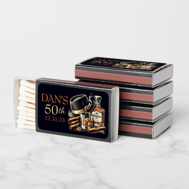 Cigars and Bourbon Birthday Matchboxes (Stacked)