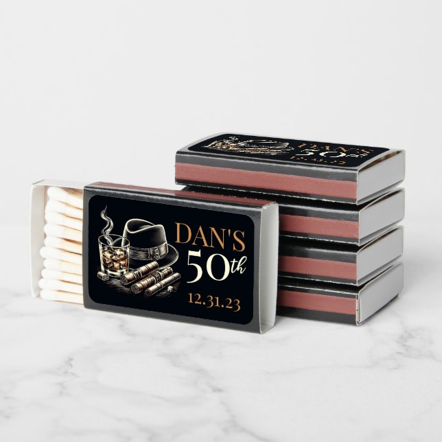Cigars and Bourbon Birthday Matchboxes (Stacked)