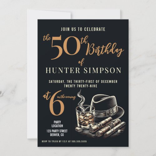 Cigars and Bourbon Birthday Party Invitation