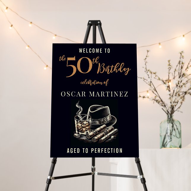 Cigars and Bourbon Birthday Sign (In Situ (Stand))