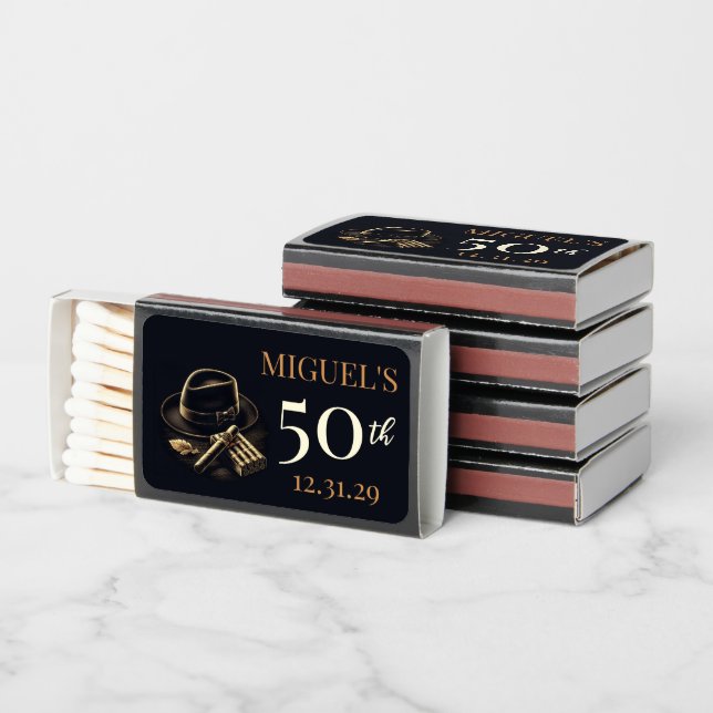 Cigars and Fedora Birthday Matchboxes (Stacked)